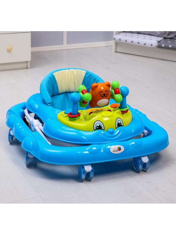 Ходунки «Мишутка», 8 силик. колес, муз., свет, игрушки, голубой