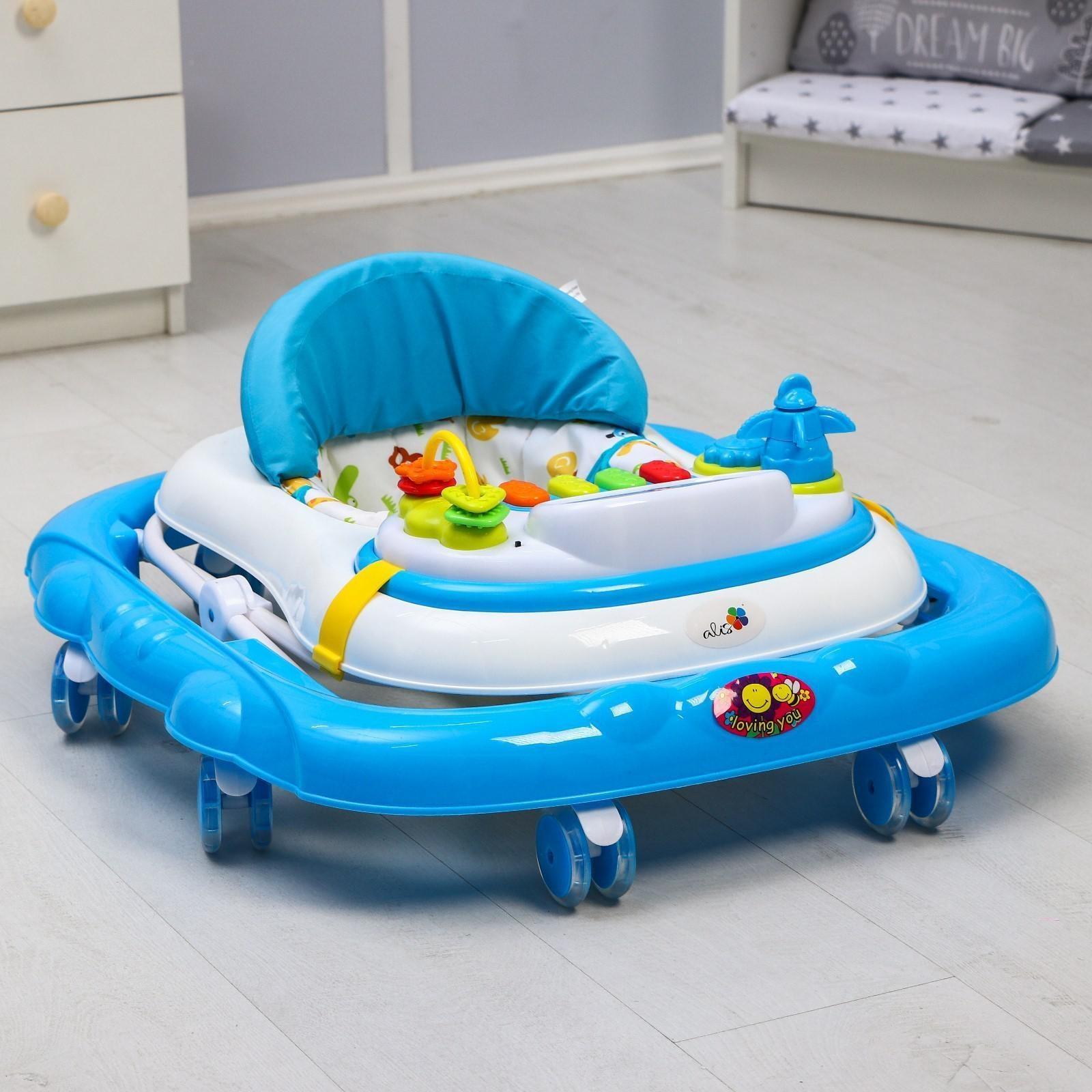 Ходунки «Улыбка», 8 силик. колес, съемная панель, муз., свет, игрушки, голубой