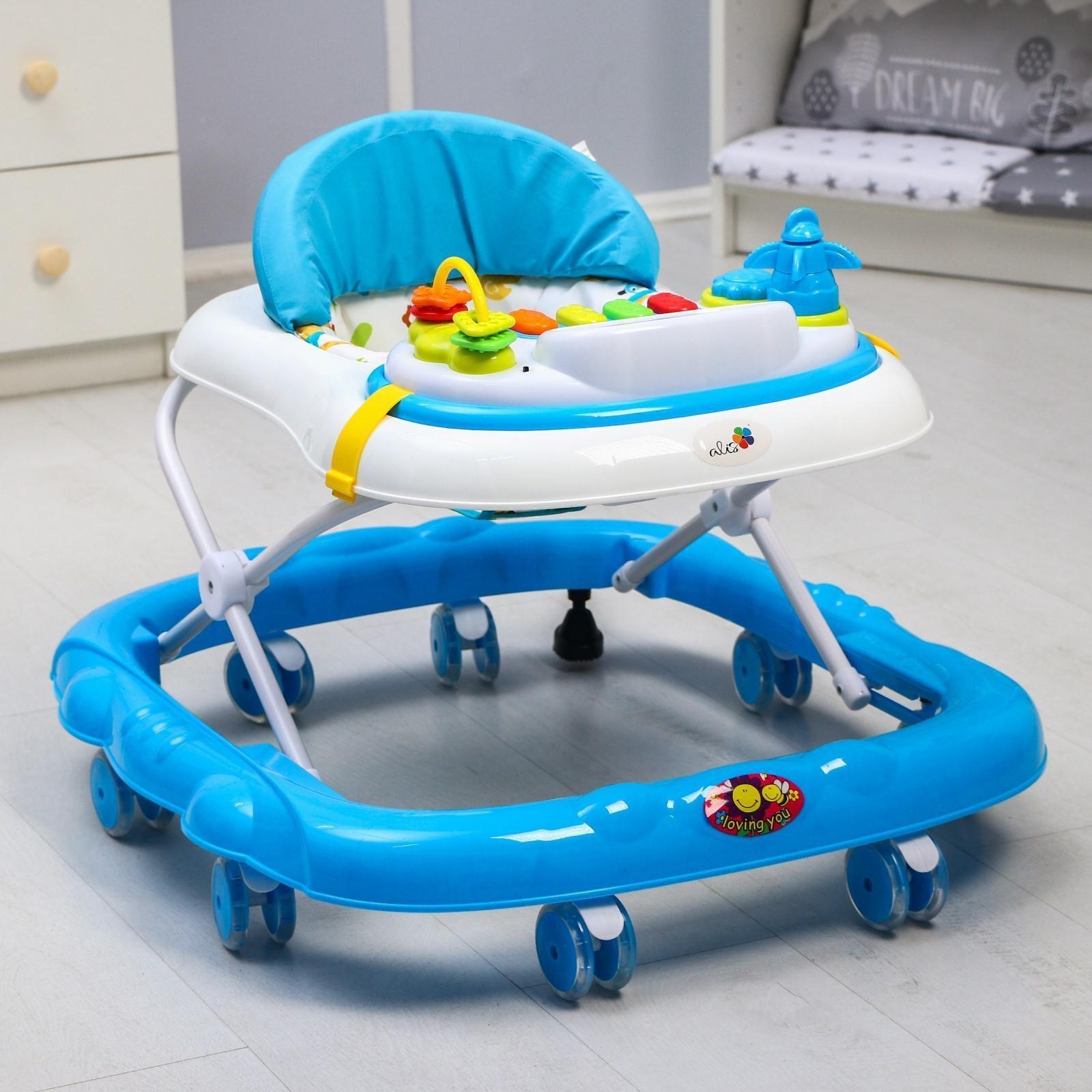 Ходунки «Улыбка», 8 силик. колес, съемная панель, муз., свет, игрушки, голубой