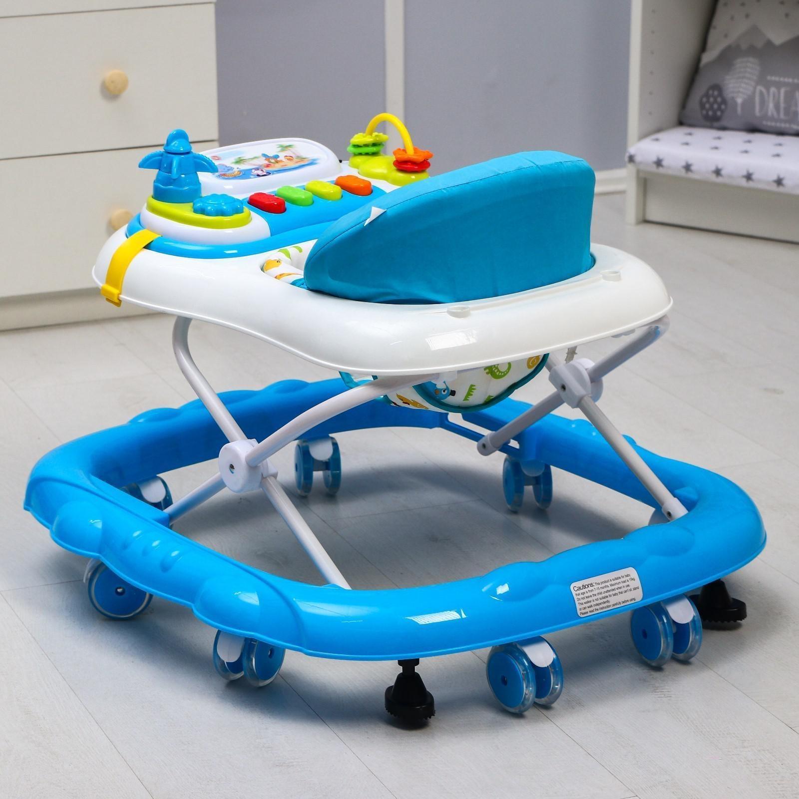Ходунки «Улыбка», 8 силик. колес, съемная панель, муз., свет, игрушки, голубой
