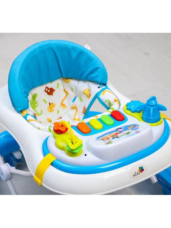 Ходунки «Улыбка», 8 силик. колес, съемная панель, муз., свет, игрушки, голубой