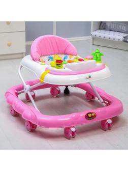 Ходунки «Улыбка», 8 силик. колес, съемная панель, муз., свет, игрушки, розовый