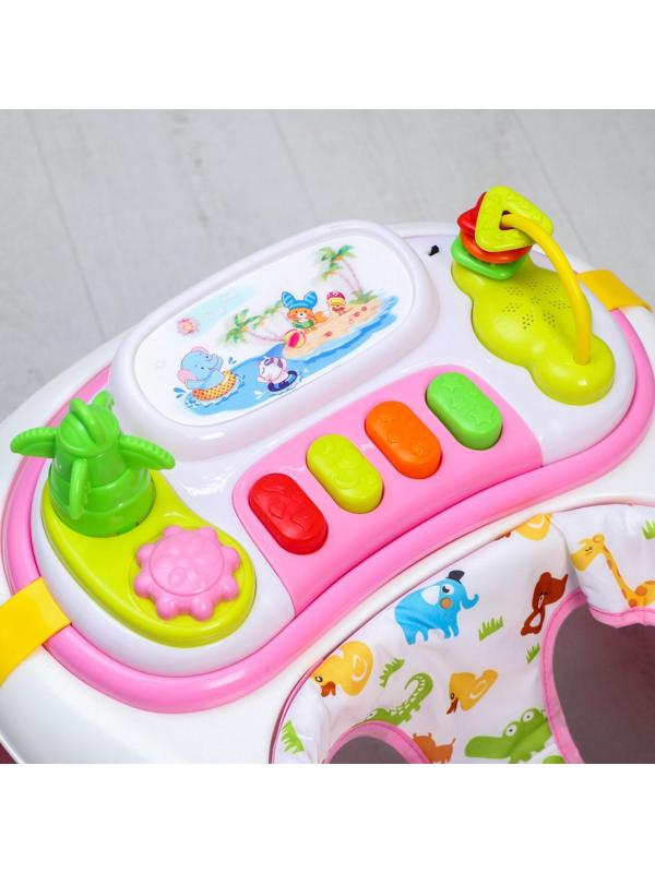Ходунки «Улыбка», 8 силик. колес, съемная панель, муз., свет, игрушки, розовый
