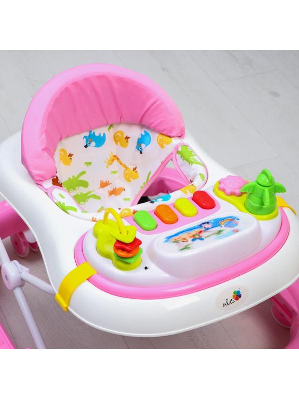 Ходунки «Улыбка», 8 силик. колес, съемная панель, муз., свет, игрушки, розовый
