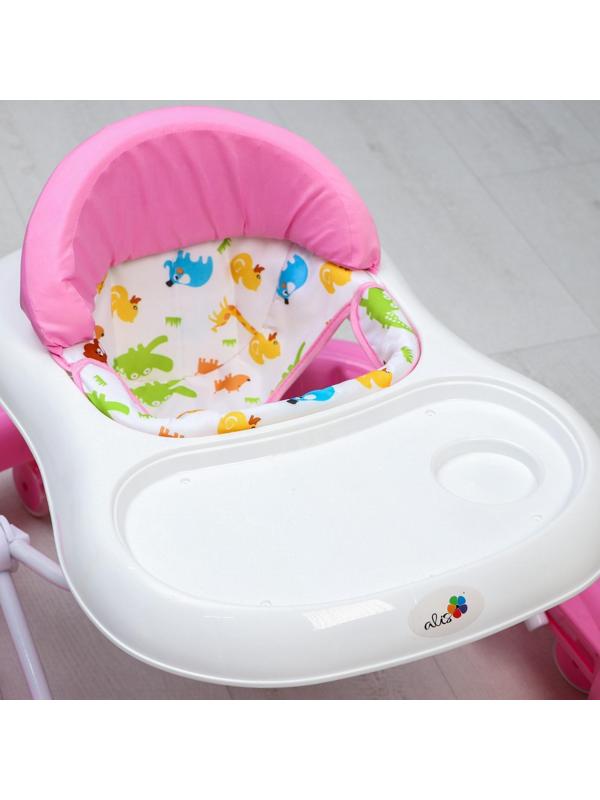 Ходунки «Улыбка», 8 силик. колес, съемная панель, муз., свет, игрушки, розовый