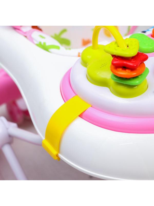 Ходунки «Улыбка», 8 силик. колес, съемная панель, муз., свет, игрушки, розовый