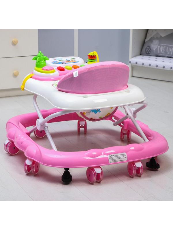 Ходунки «Улыбка», 8 силик. колес, съемная панель, муз., свет, игрушки, розовый