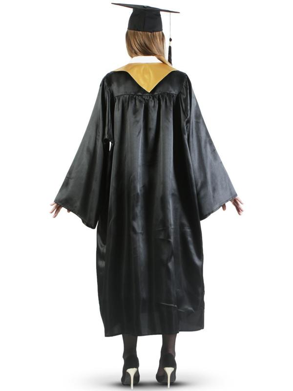 Мантия выпускника, чёрная, золотой воротник, академическая шапочка, р. 42-54