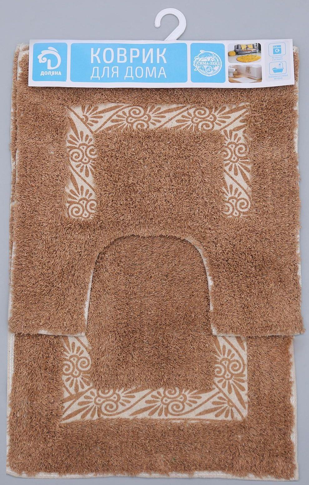 Набор ковриков для ванны и туалета Доляна «Вензель», 2 шт: 40×40, 40×60 см, 900 г/м2, 100% хлопок, цвет коричневый
