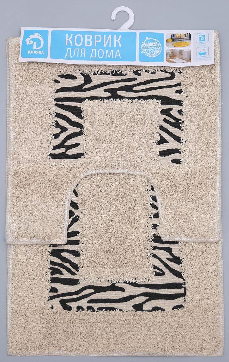 Набор ковриков для ванны и туалета Доляна «Зебра», 2 шт: 40×40, 40×60 см, 900 г/м2, 100% хлопок, цвет молочный