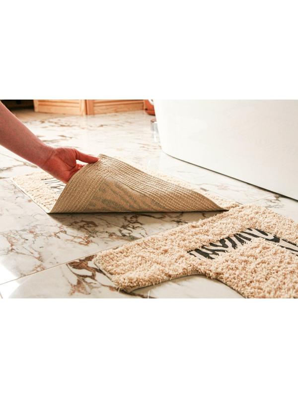 Набор ковриков для ванны и туалета Доляна «Зебра», 2 шт: 40×40, 40×60 см, 900 г/м2, 100% хлопок, цвет молочный