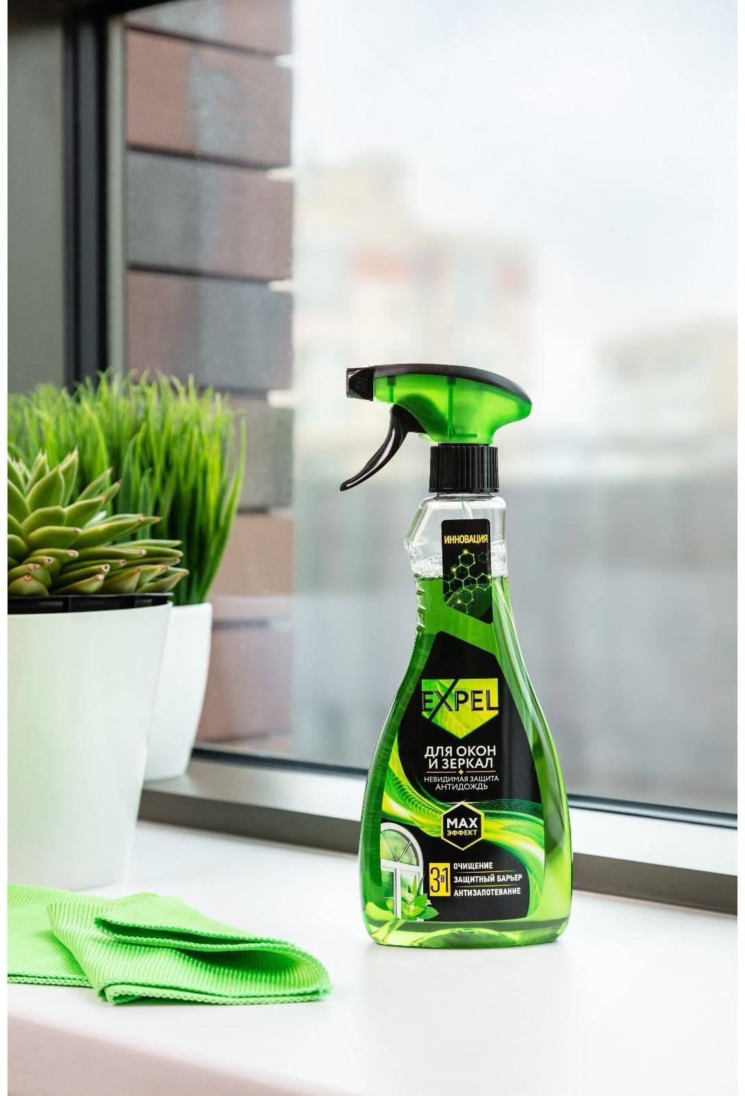 Средство для мытья стёкол и зеркал Expel, мята, антидождь, 450 мл