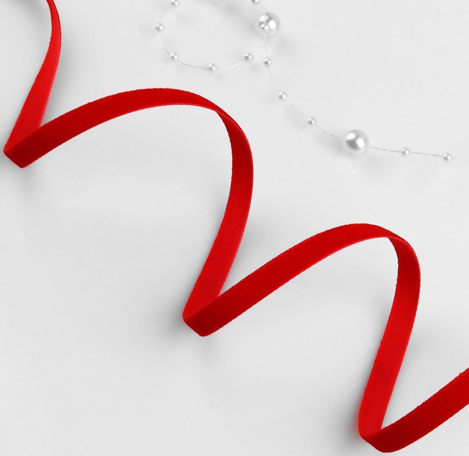 Лента бархатная, 6 мм, 18 ± 1 м, цвет красный №40