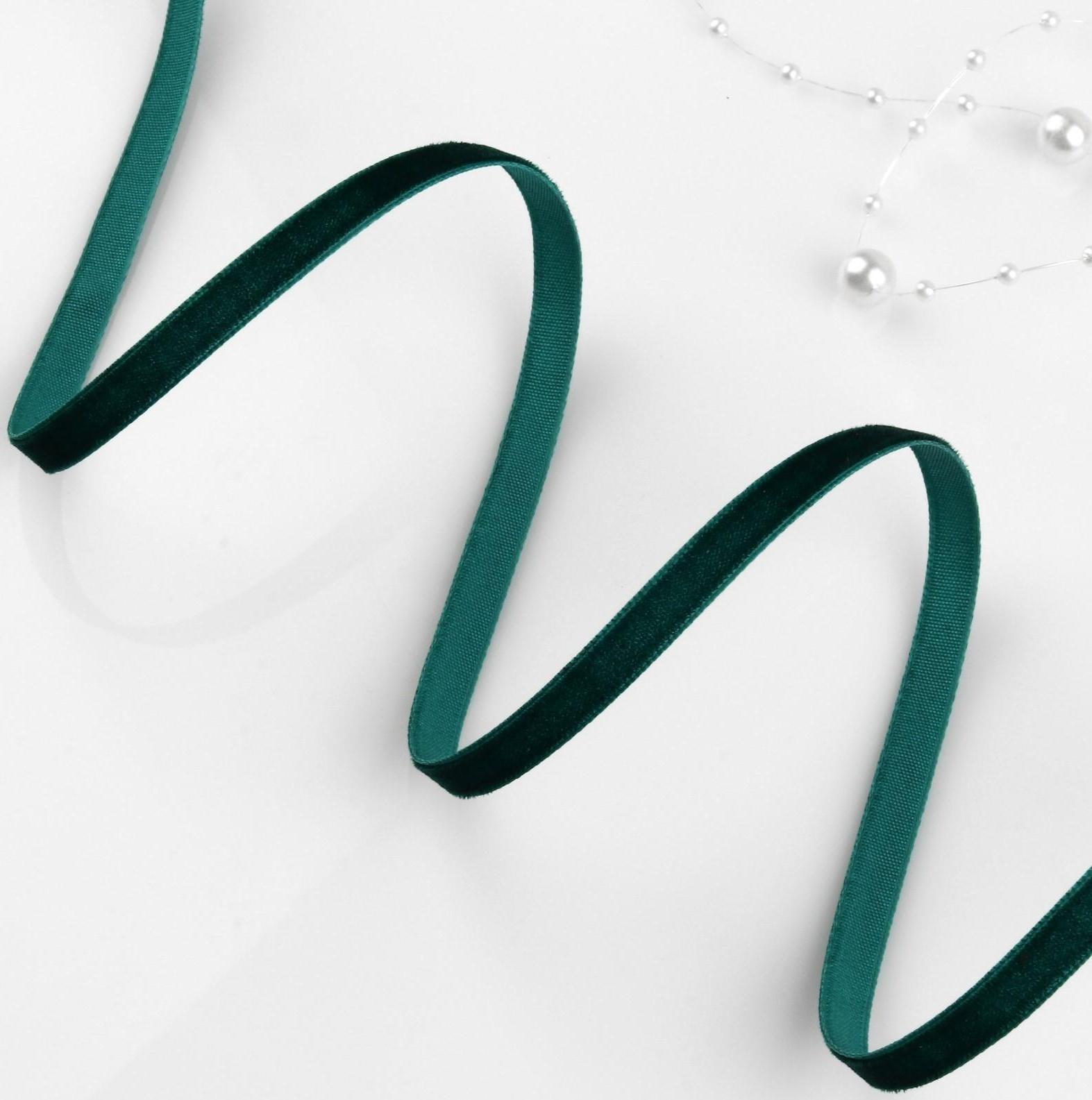 Лента бархатная, 6 мм, 18 ± 1 м, цвет изумрудный №34