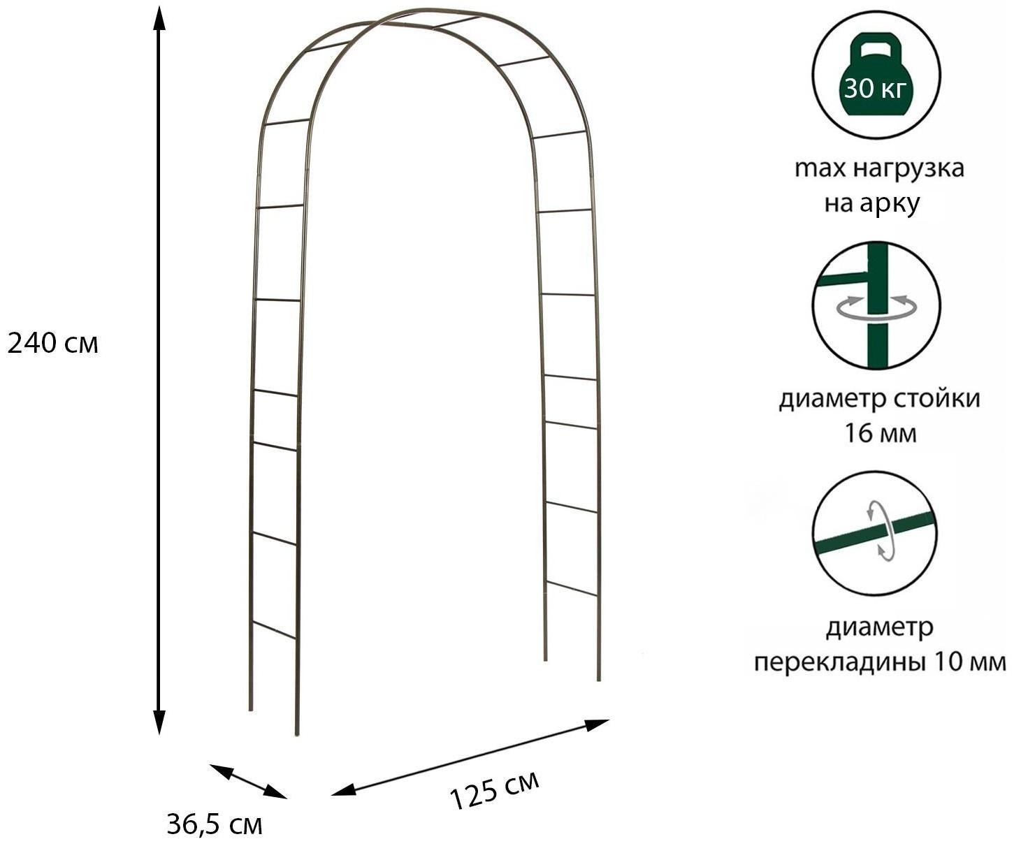 Арка садовая, разборная, 240 × 125 × 36.5 см, металл, бронзовая