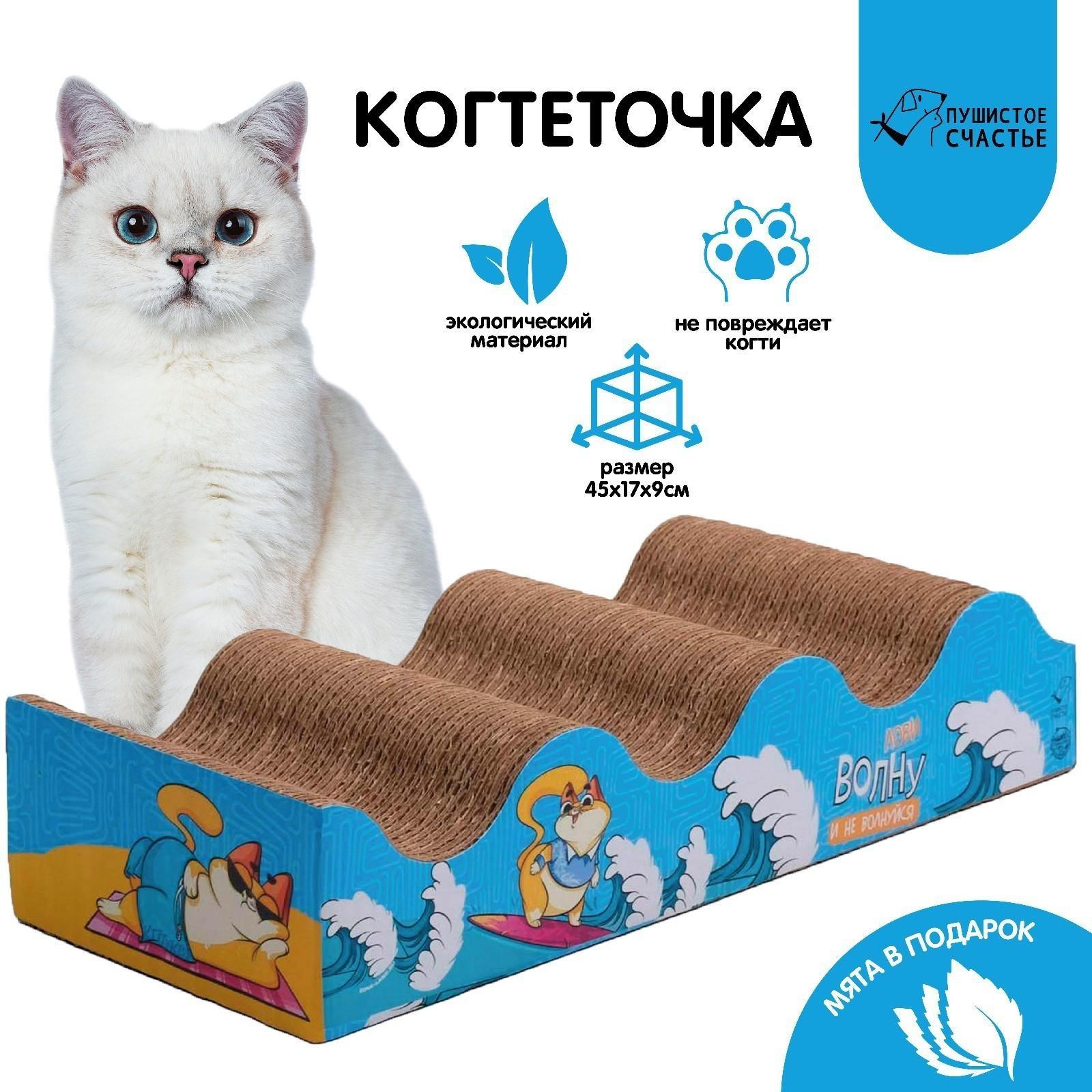 Когтеточка из картона с кошачьей мятой «Лови волну», волна с дном, 45 × 18 см