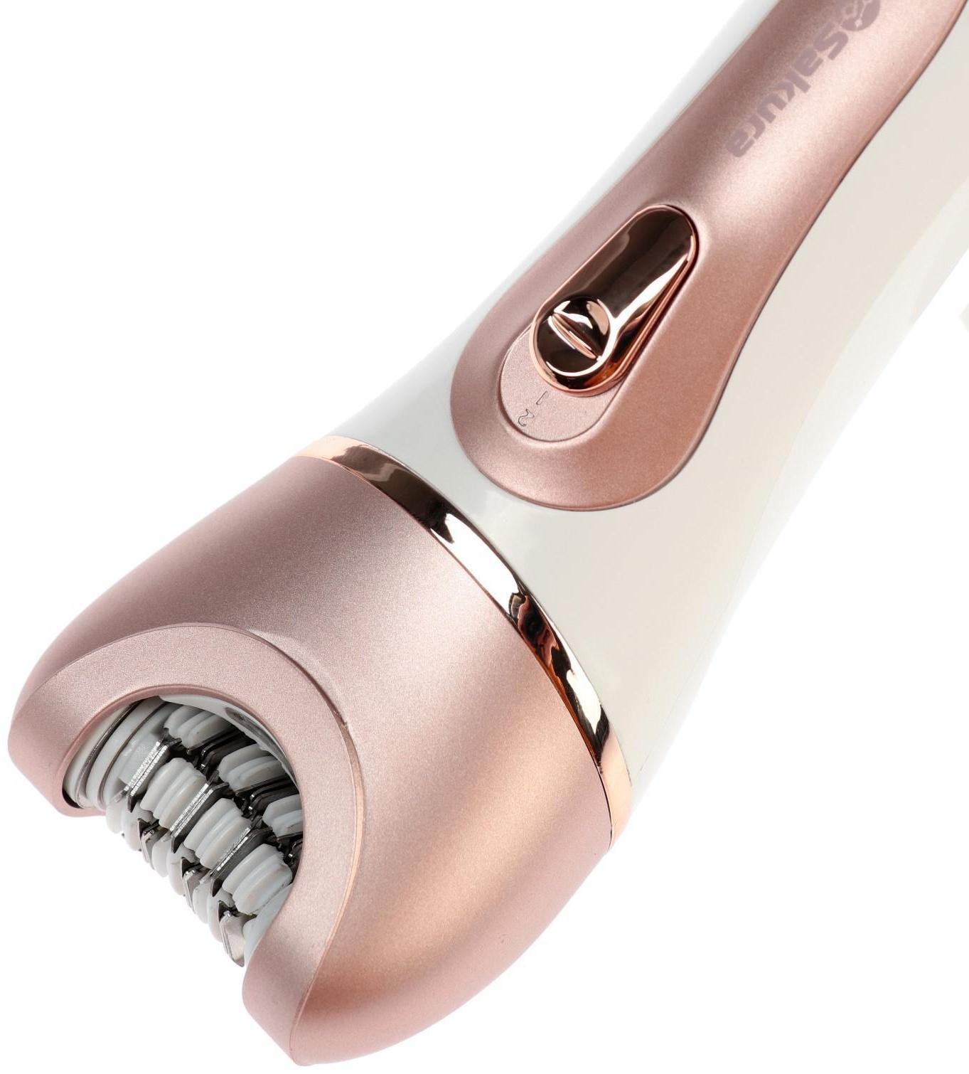 Эпилятор Sakura SA-5541WP, 10 насадок, 2 скорости, подсветка, АКБ, розово-белый