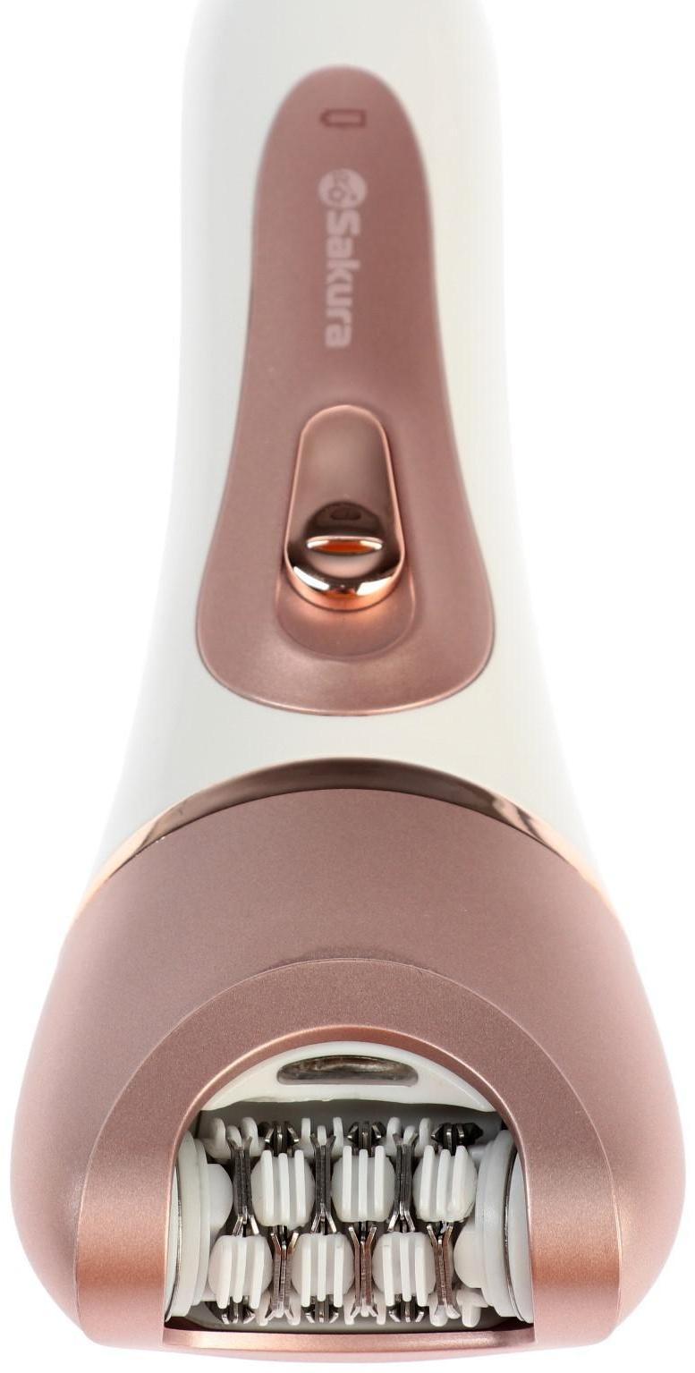 Эпилятор Sakura SA-5541WP, 10 насадок, 2 скорости, подсветка, АКБ, розово-белый