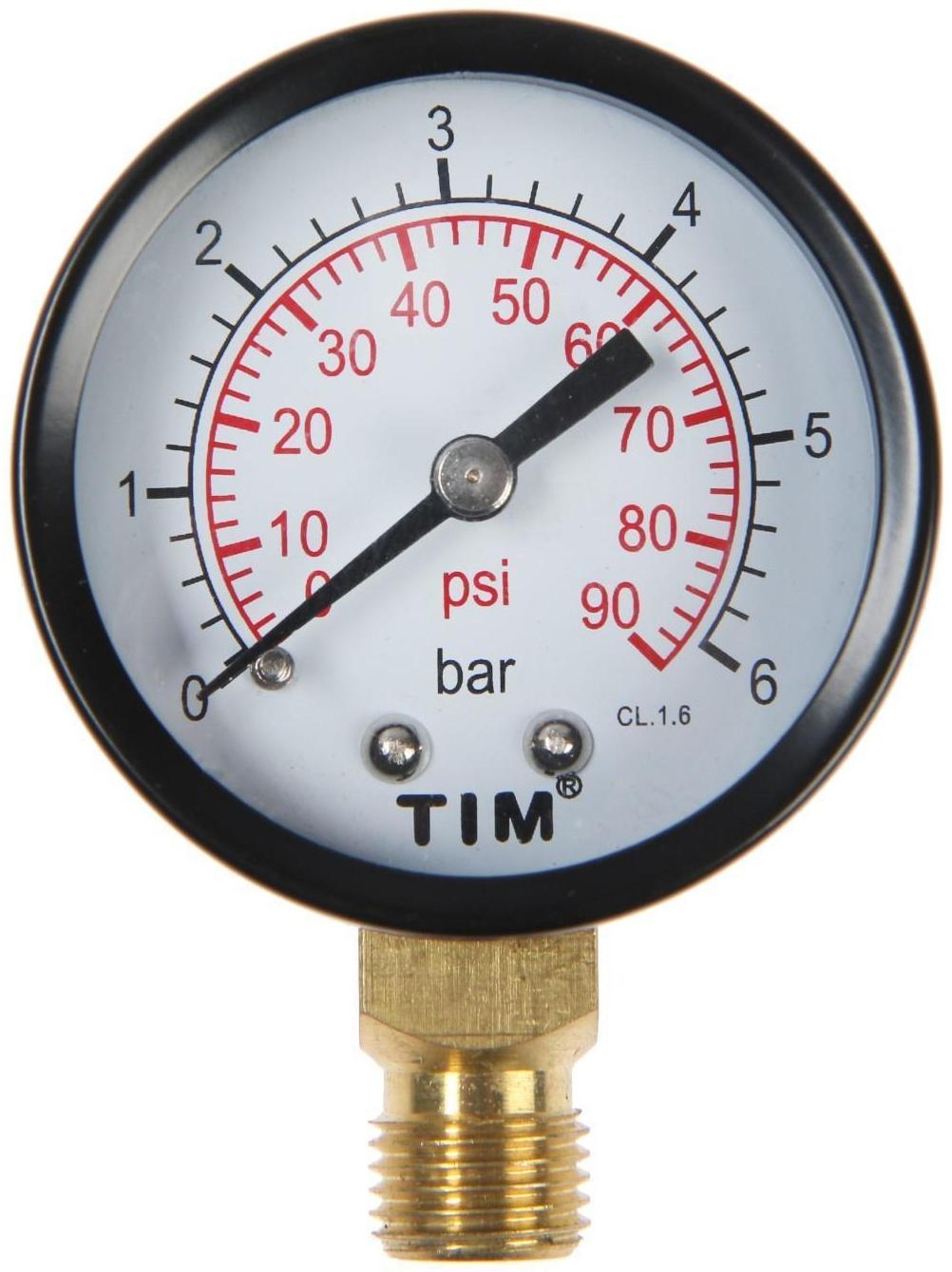 Манометр TIM Y-50-6, радиальный, Дк 50 мм, 0,6 МПа, наружная резьба 1/4