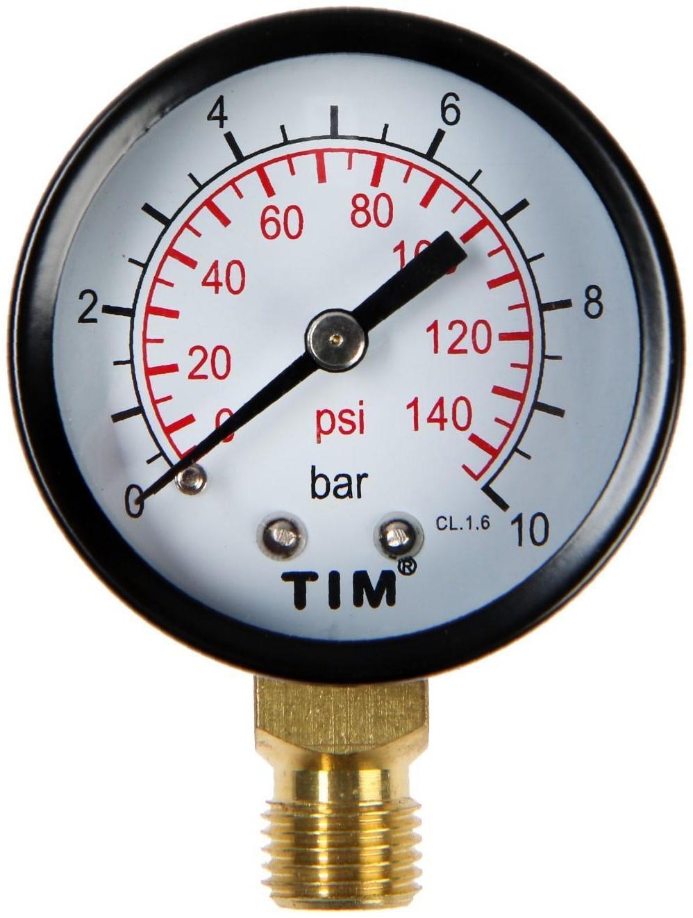 Манометр TIM Y-50-10, радиальный, Дк 50 мм, 1 МПа, наружная резьба 1/4