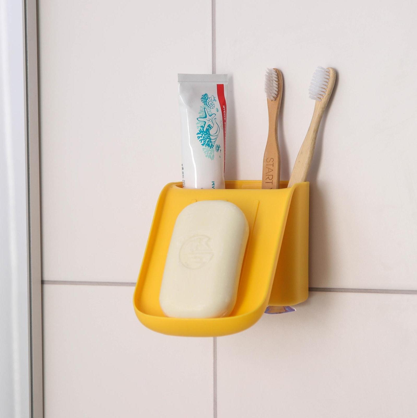 Держатель для ванных принадежностей на присосках, 10×13×9 см, цвет МИКС