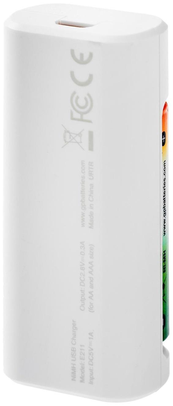 Зарядное устройство GP U411 + 2 аккумулятора AA 2100 мАч, белое