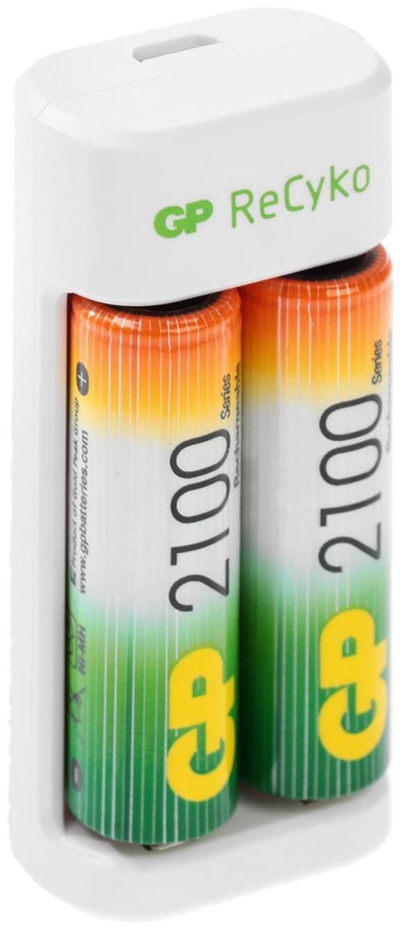 Зарядное устройство GP U411 + 2 аккумулятора AA 2100 мАч, белое