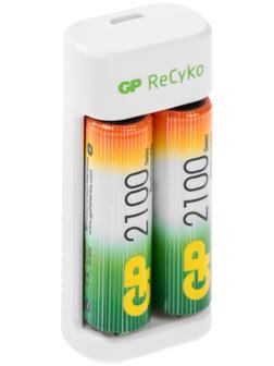 Зарядное устройство GP U411 + 2 аккумулятора AA 2100 мАч, белое