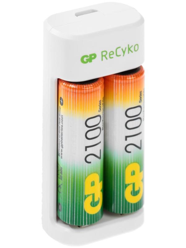 Зарядное устройство GP U411 + 2 аккумулятора AA 2100 мАч, белое