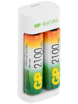 Зарядное устройство GP E211 + 4 аккумулятора AA/AAA 2100/800 мАч, белое