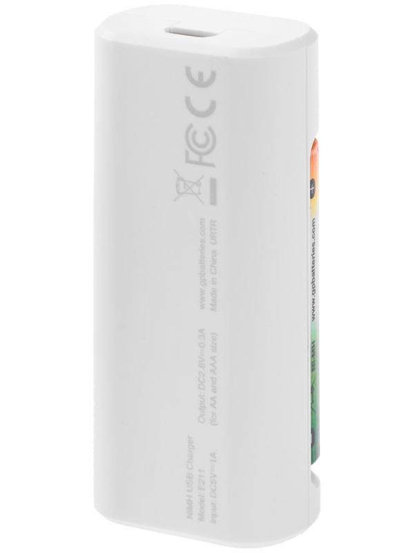 Зарядное устройство GP E211 + 4 аккумулятора AA/AAA 2100/800 мАч, белое