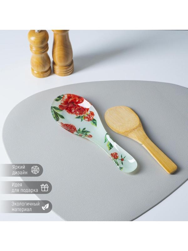 Подставка стеклянная под ложку Доляна «Пионы», 23,5×8,3 см