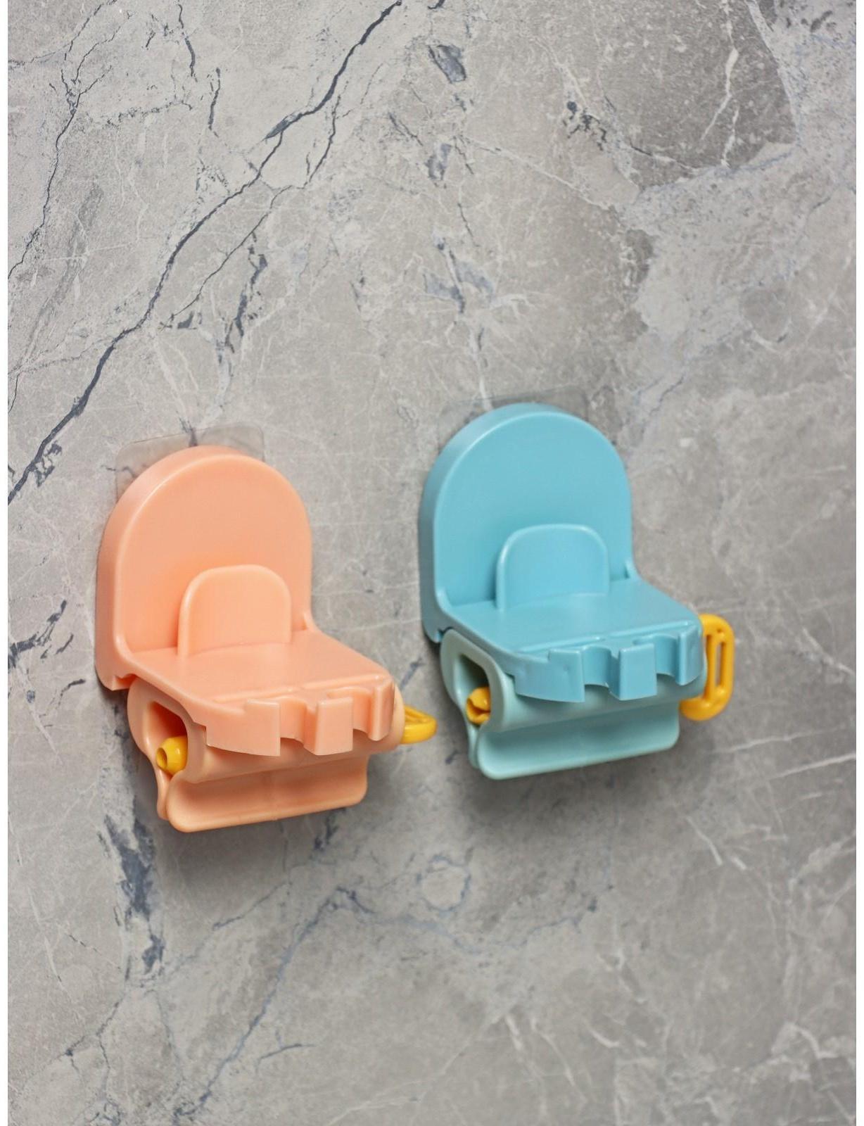 Держатель для зубных щёток с выдавливателем для пасты на липучке, 7×5,2×8 см, цвет МИКС