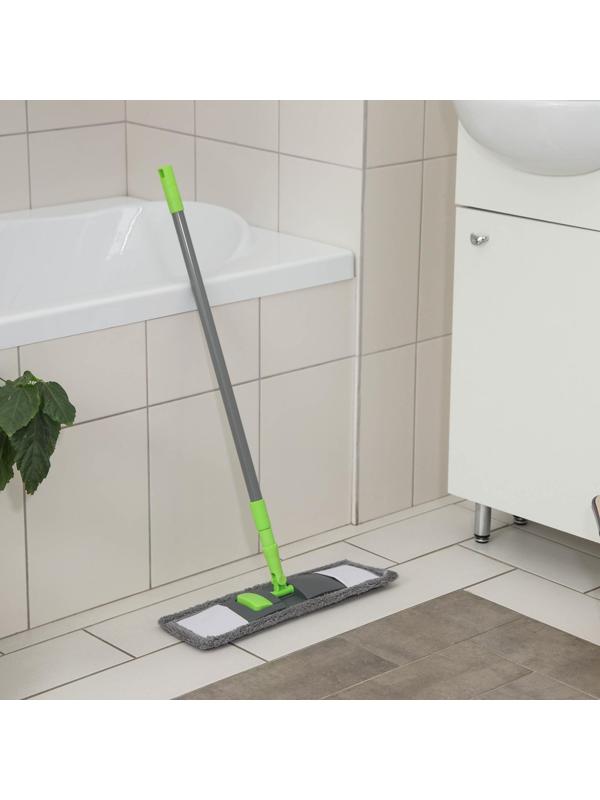 Швабра для мытья пола плоская Доляна, насадка из микрофибры 42×12 см, телескопическая ручка 73-124 см