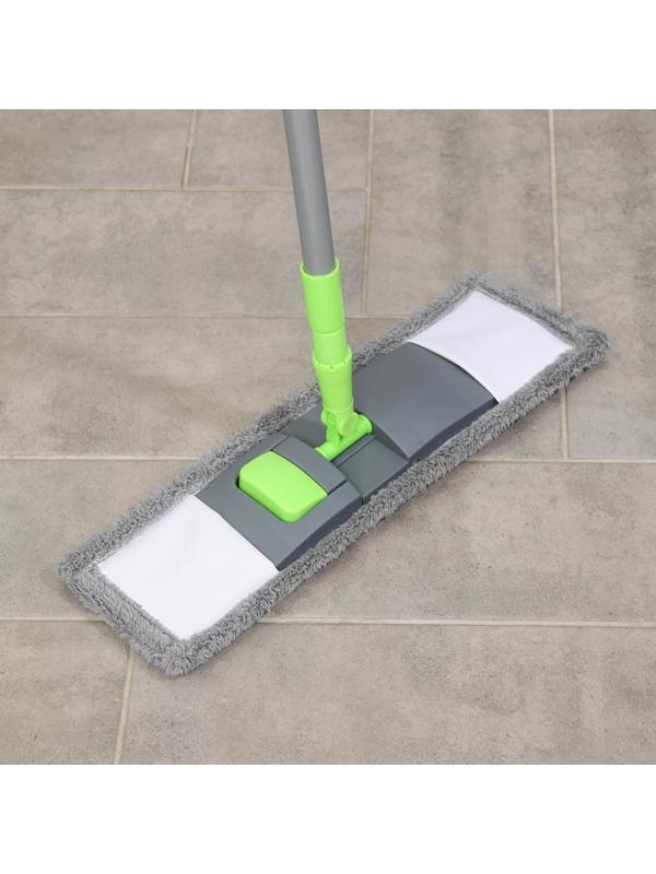 Швабра для мытья пола плоская Доляна, насадка из микрофибры 42×12 см, телескопическая ручка 73-124 см