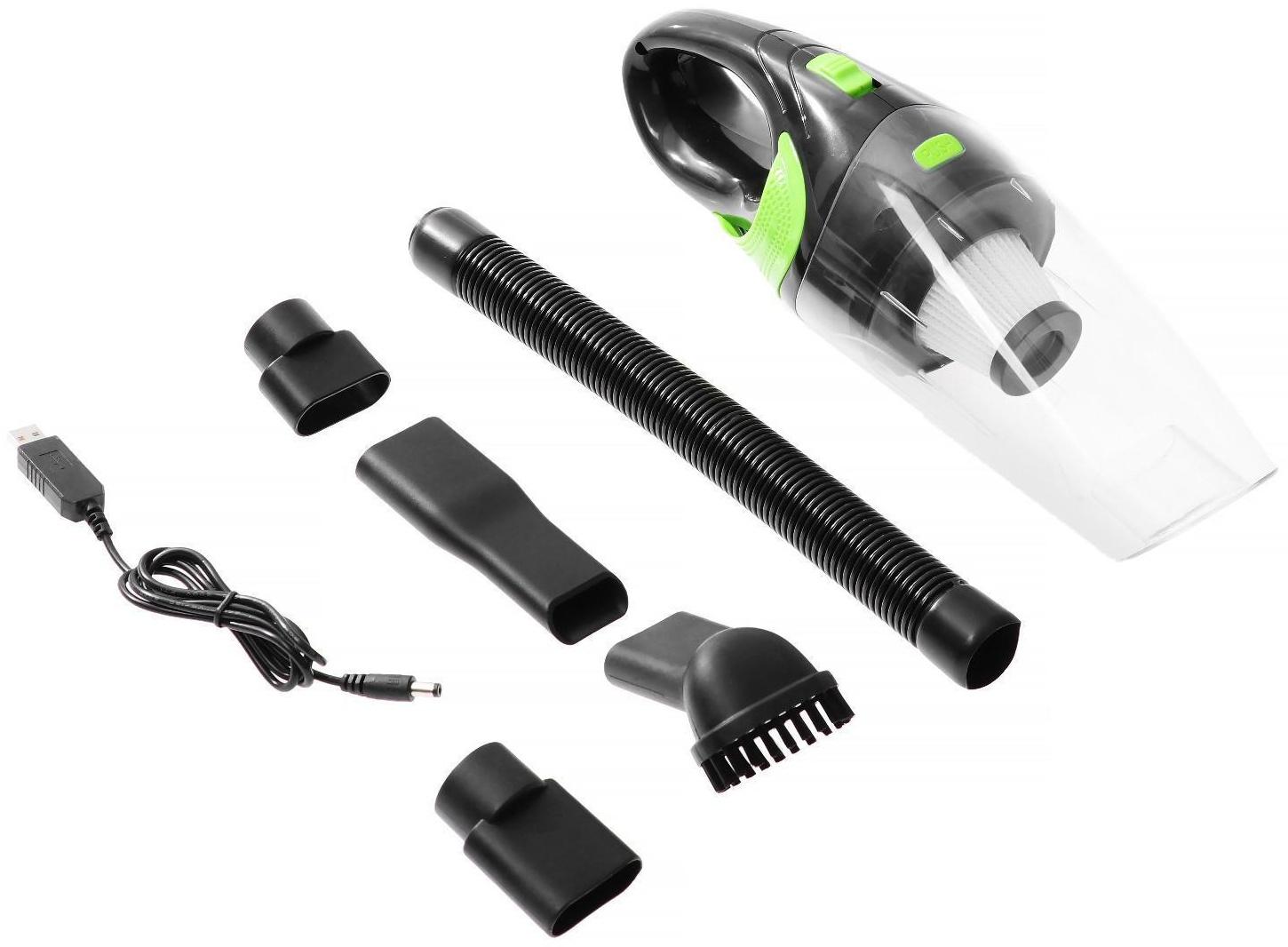 Пылесос автомобильный CARTAGE, беспроводной, 3 насадки, 130 Вт, 12 В, черно-зеленый
