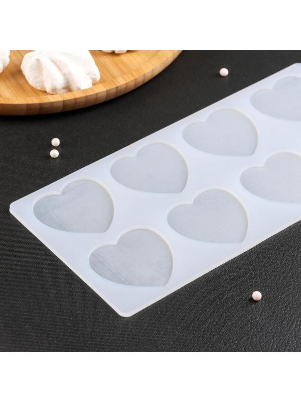 Силиконовый коврик для айстинга «Сердечки», 8 ячеек, 23,5×11,5×0,3 см, цвет прозрачный