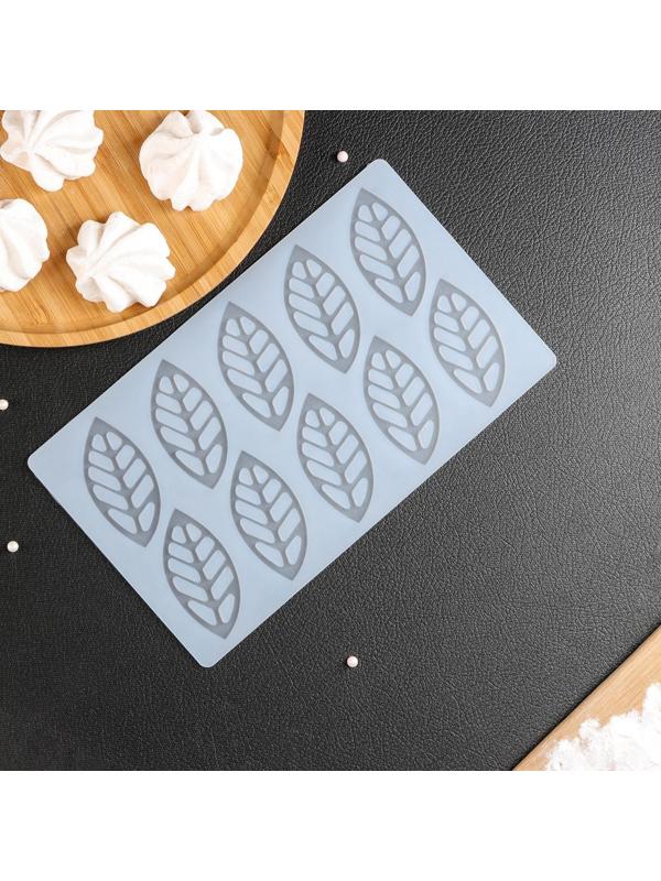 Силиконовый коврик для айстинга «Листья вишни», 10 ячеек, 23×13×0,3 см, цвет прозрачный