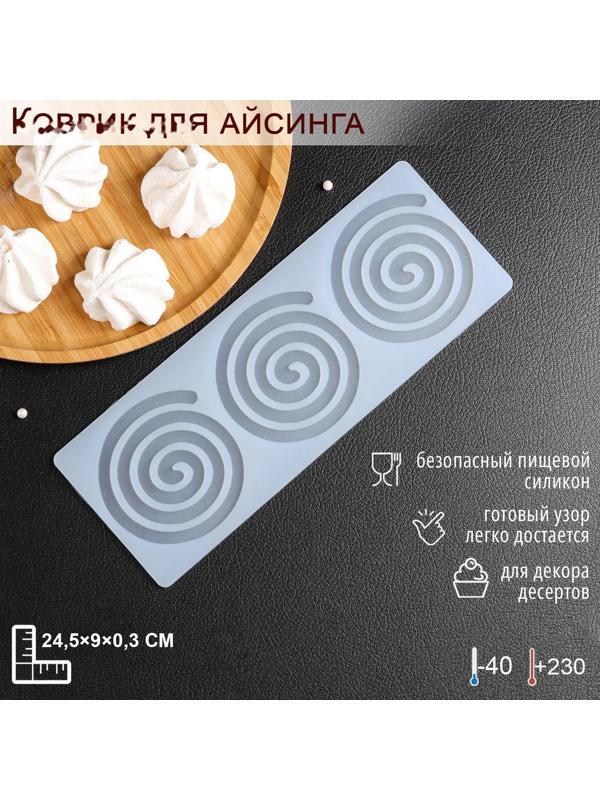 Силиконовый коврик для айстинга «Спираль», 3 ячейки, 24,5×9×0,3 см, цвет прозрачный