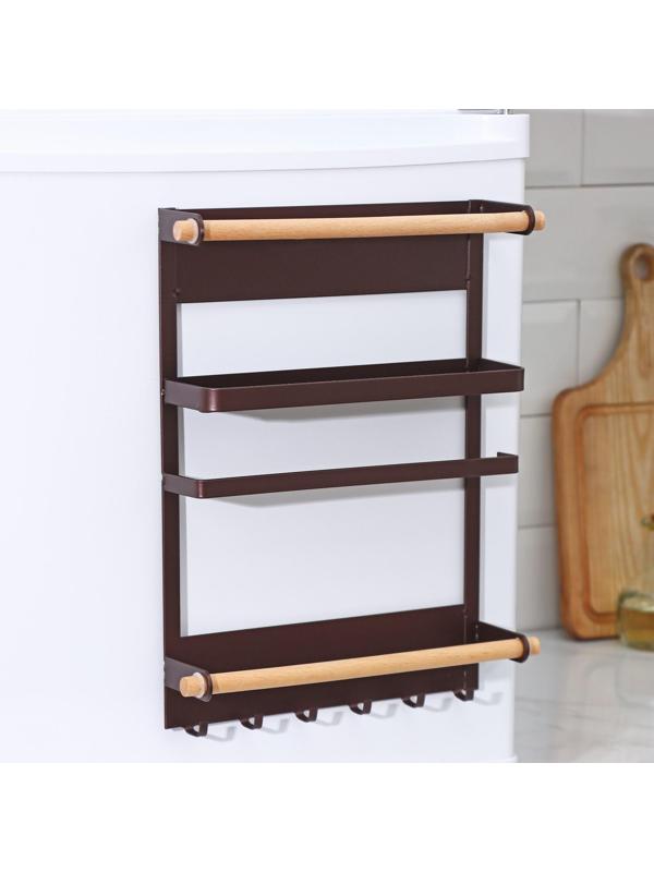 Держатель для кухонных принадлежностей на магните Доляна, 6 крючков, 4 направляющих, 34×24,5×34 см, цвет коричневый