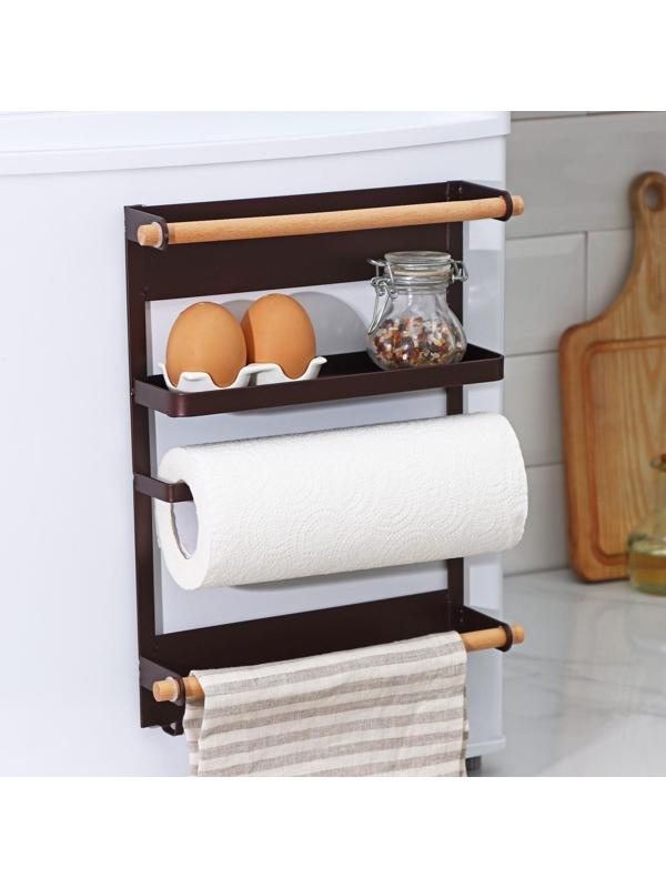 Держатель для кухонных принадлежностей на магните Доляна, 6 крючков, 4 направляющих, 34×24,5×34 см, цвет коричневый