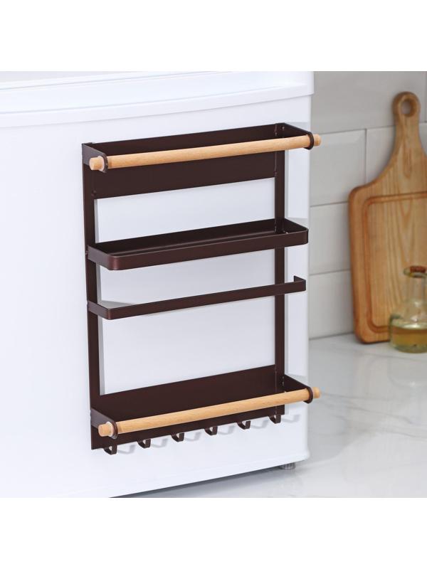 Держатель для кухонных принадлежностей на магните Доляна, 6 крючков, 4 направляющих, 34×24,5×34 см, цвет коричневый