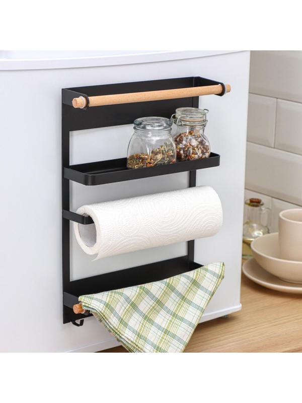 Держатель для кухонных принадлежностей на магните Доляна, 6 крючков, 4 направляющих, 34×24,5×34 см, цвет коричневый