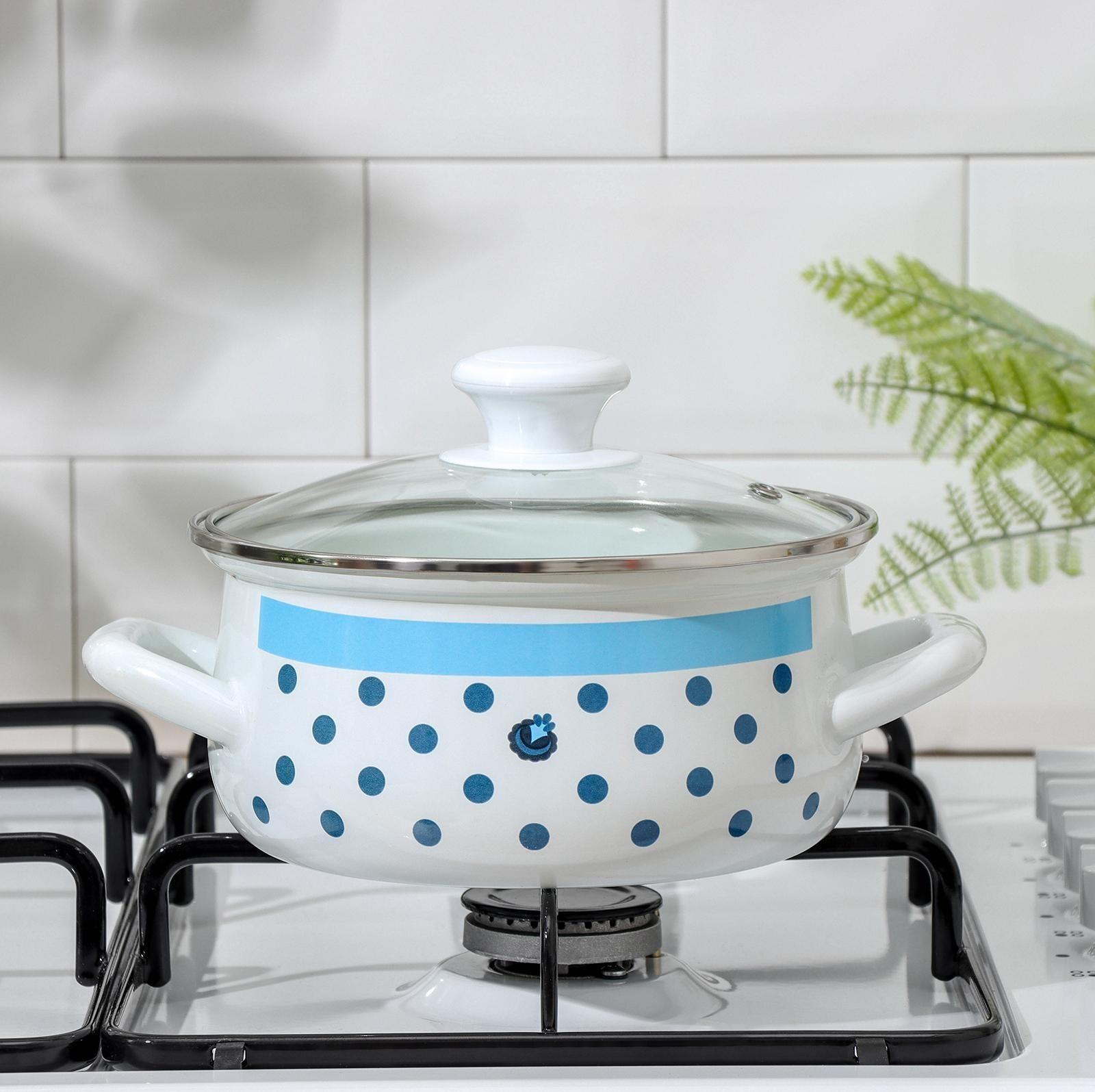 Кастрюля Доляна «Свиристель», 1,5 л, стеклянная крышка, индукция, цвет белый