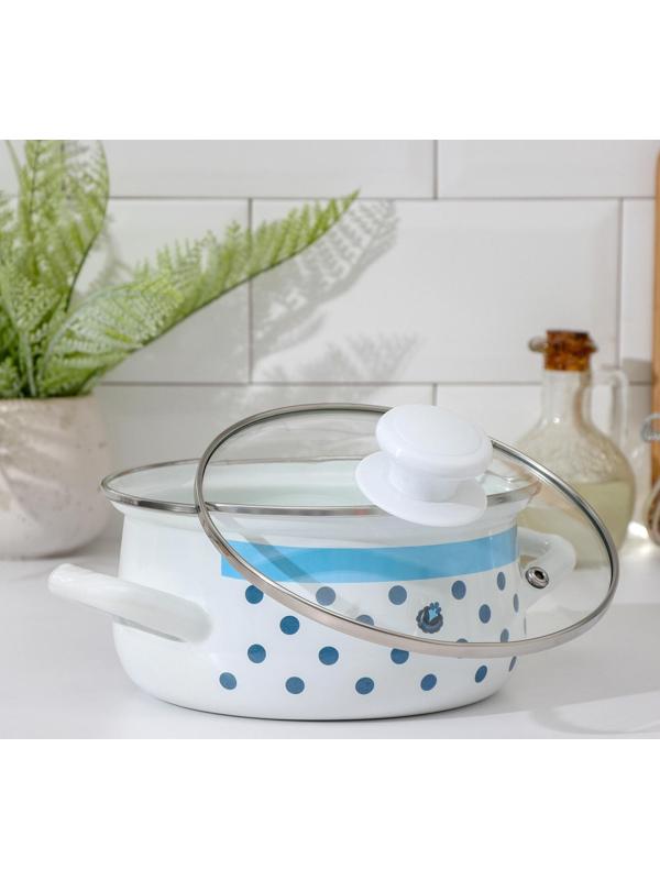 Кастрюля Доляна «Свиристель», 1,5 л, стеклянная крышка, индукция, цвет белый