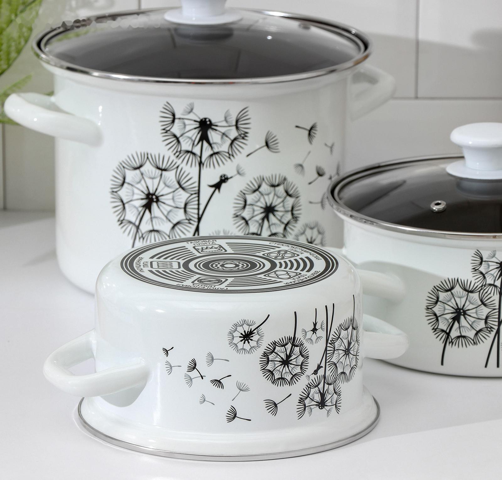 Набор кастрюль «Адажио-5-1 Люкс», 3 предмета: 1,9 л, 2,5 л, 5 л, крышки, индукция, цвет белый