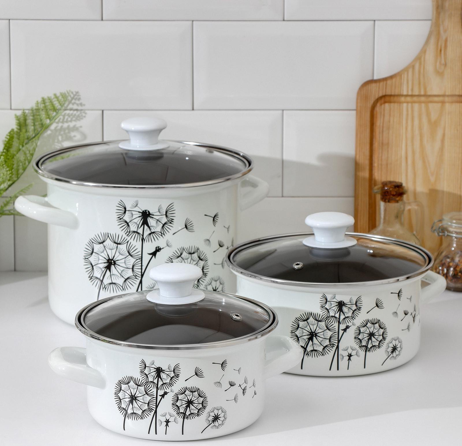 Набор кастрюль «Адажио-5-1 Люкс», 3 предмета: 1,9 л, 2,5 л, 5 л, крышки, индукция, цвет белый