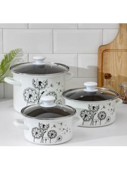 Набор кастрюль «Адажио-5-1 Люкс», 3 предмета: 1,9 л, 2,5 л, 5 л, крышки, индукция, цвет белый