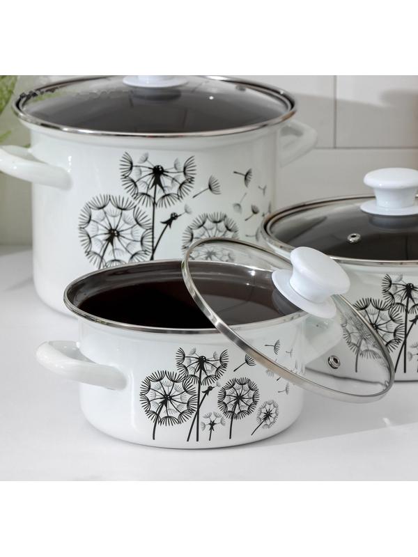 Набор кастрюль «Адажио-5-1 Люкс», 3 предмета: 1,9 л, 2,5 л, 5 л, крышки, индукция, цвет белый