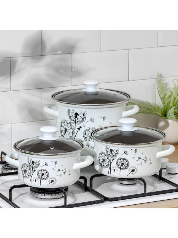 Набор кастрюль «Адажио-5-1 Люкс», 3 предмета: 1,9 л, 2,5 л, 5 л, крышки, индукция, цвет белый